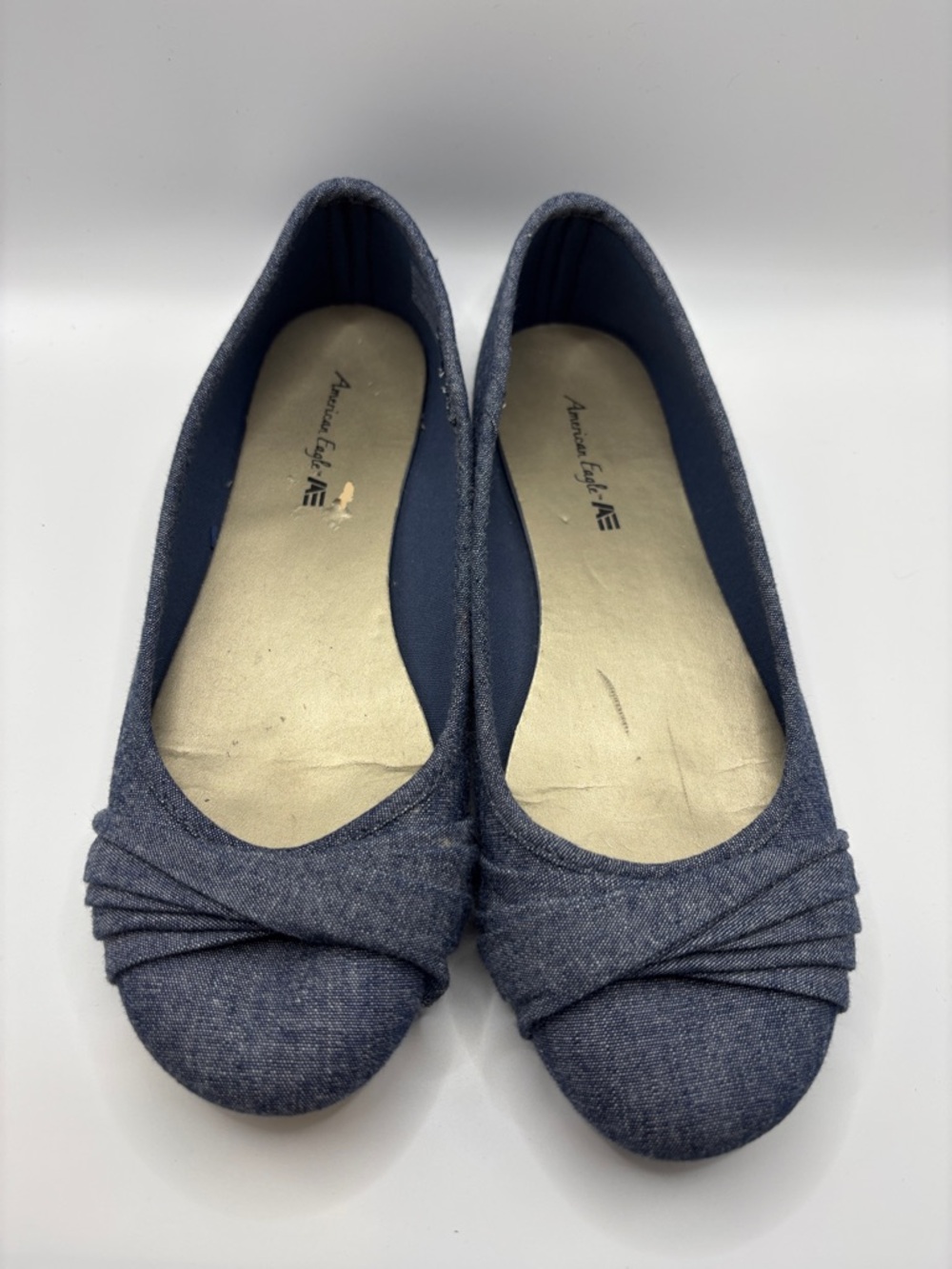 American Eagle Outfitters Navy Denim Ballet Flats with Twist Detail
